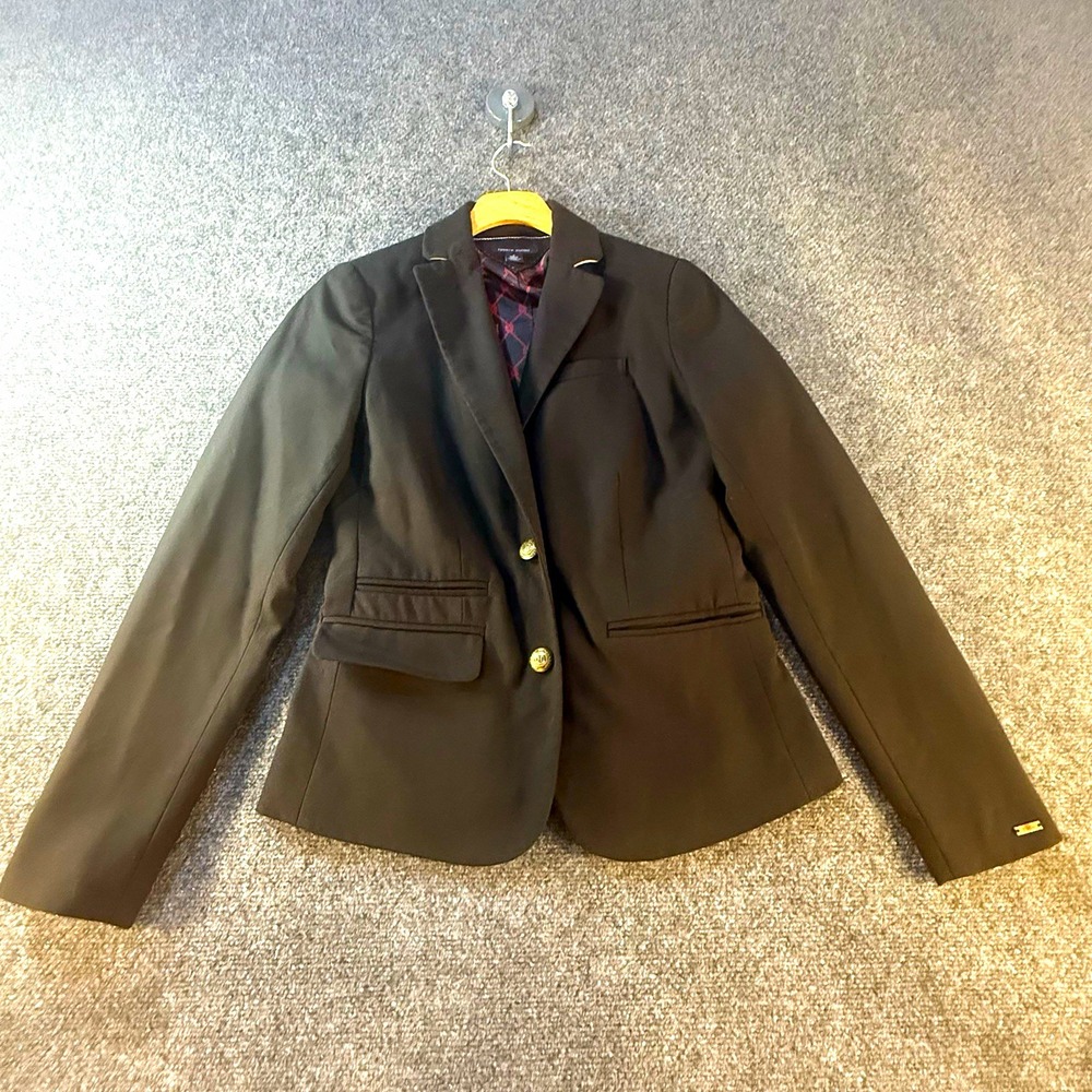 Tommy Hilfiger Womens Blazer Size 2 Black Wool Blend Gold Crest Buttons
